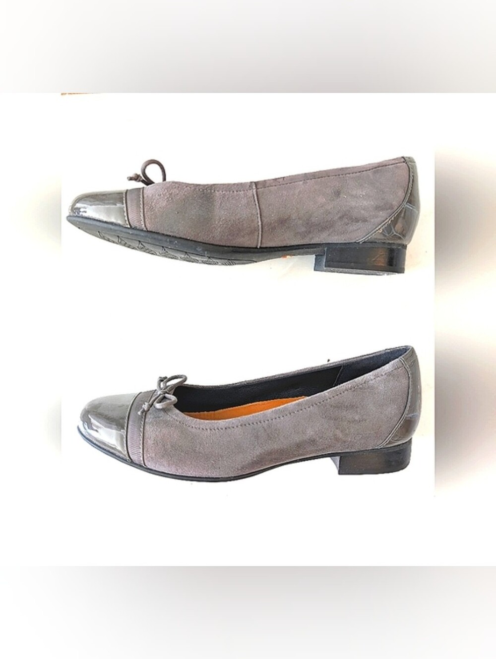 Women's Gray Patent Leather/Suede Ballet Flats